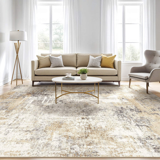 8'X10' Washable Area Rugs for Living Room, Modern Abstract Printed Carpet, Non Slip Indoor Rug for Bedroom Home Decor Carpets, Grey Gold
