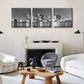 Boston Skyline Canvas Wall Art, Black and White City Night Scene Art Prints, Framed Panoramic Cityscape Pictures, Modern Living Room Bedroom Office Decor, Set of 3 (16X16 Inch)