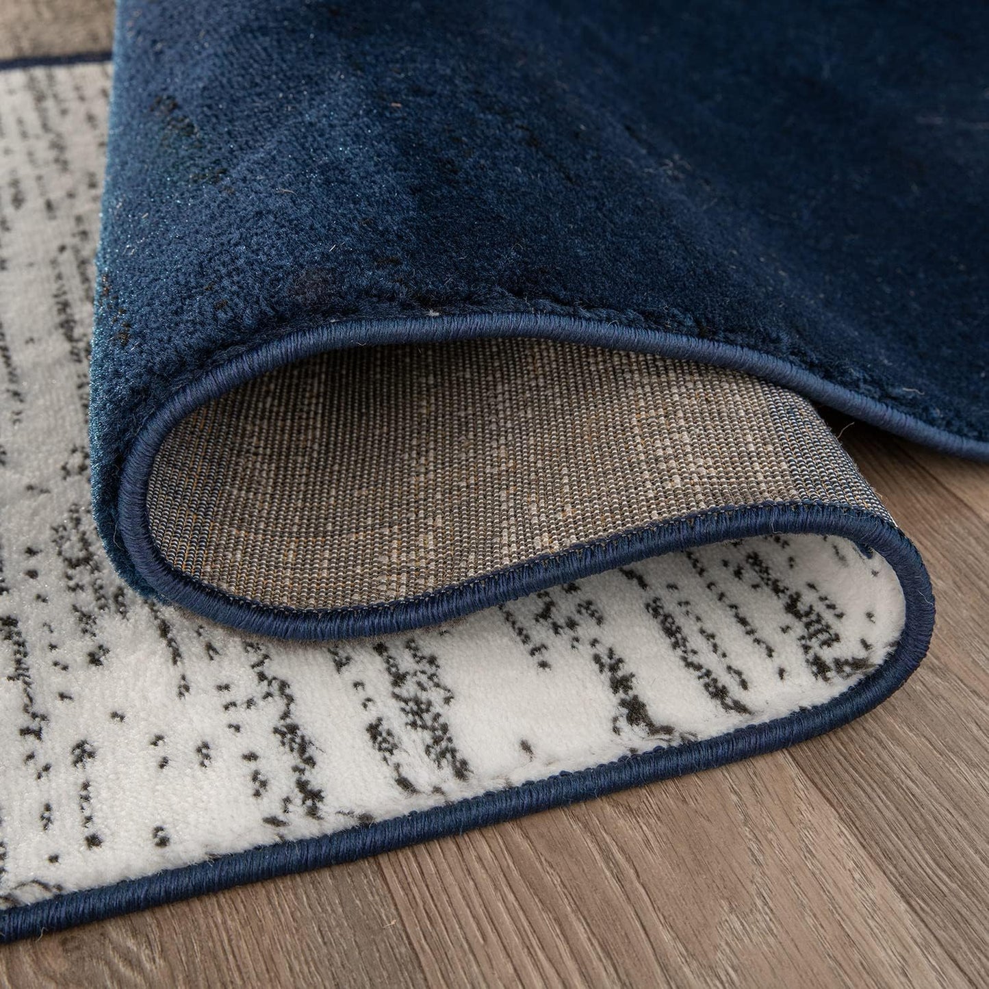 Modern Geometric Boxes Navy Area Rug, Non-Shedding Carpet for Living Room, Bedroom, or Dining Room, 5'3" X 7'3"