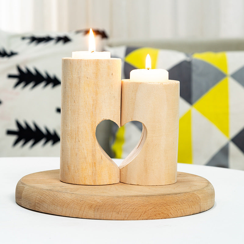 Valentine's Day Creative Heart Wooden Candle Cup