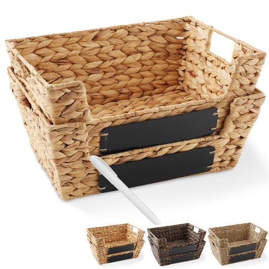 2Pk Wide Pantry Baskets, Wicker Hyacinth Seagrass Kitchen Shelf Storage Bins