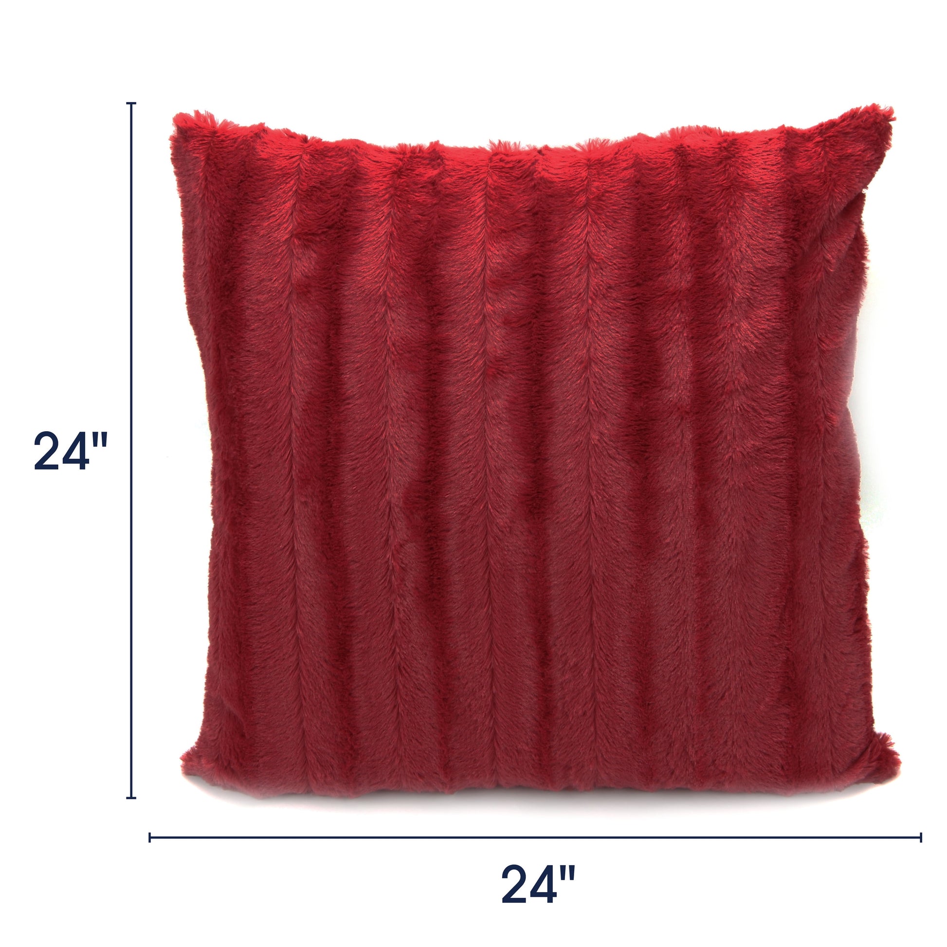 Decorative Faux Fur Throw Pillows 24" X 24", Set of 2 - Maroon