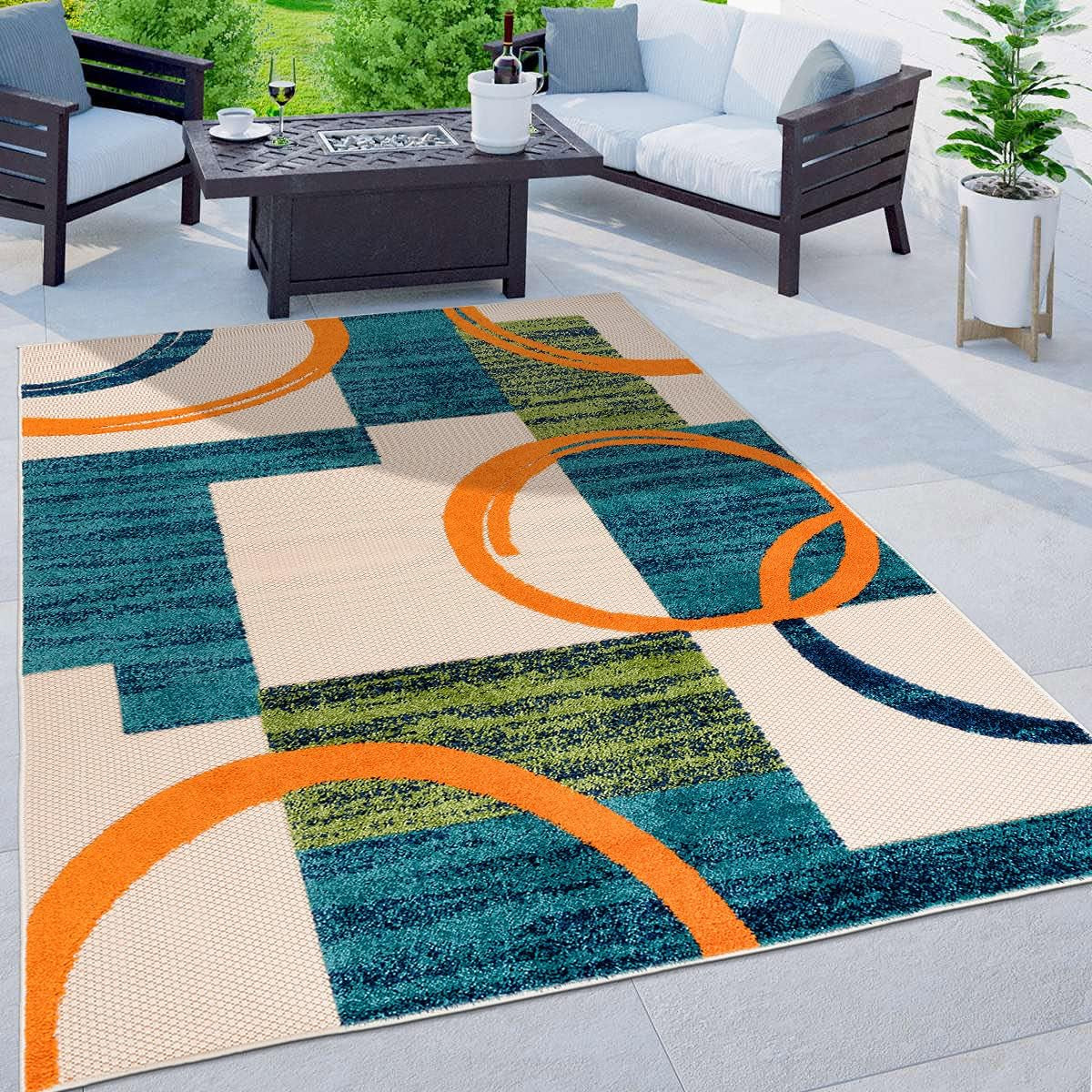 Modern Boxes Abstract Indoor/Outdoor Area Rug 5' X 7' Multi