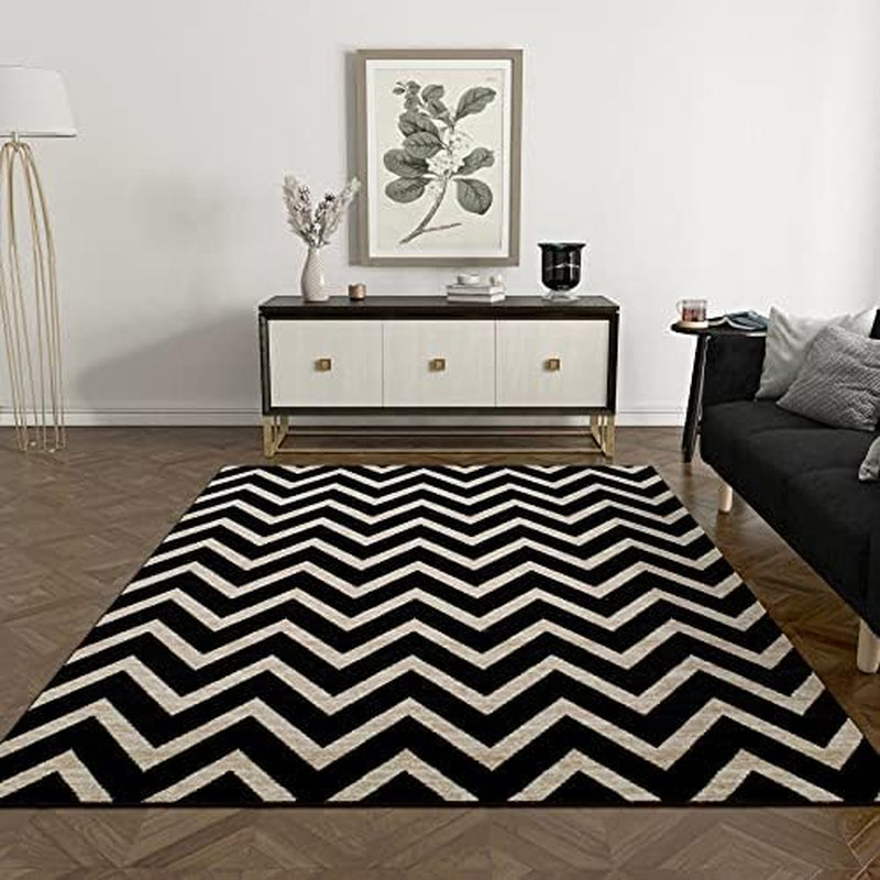Premium Zig Zag Area Rug Stylish and Durable Living Room Bad Room Rug Pet-Friendly Design Easy-Clean Rug Long-Lasting Rug for Baby Large Black - 8X10