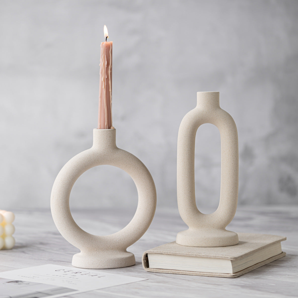 Off-white Unglazed Ceramic Candle Holder Decoration