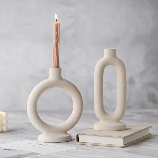 Off-white Unglazed Ceramic Candle Holder Decoration