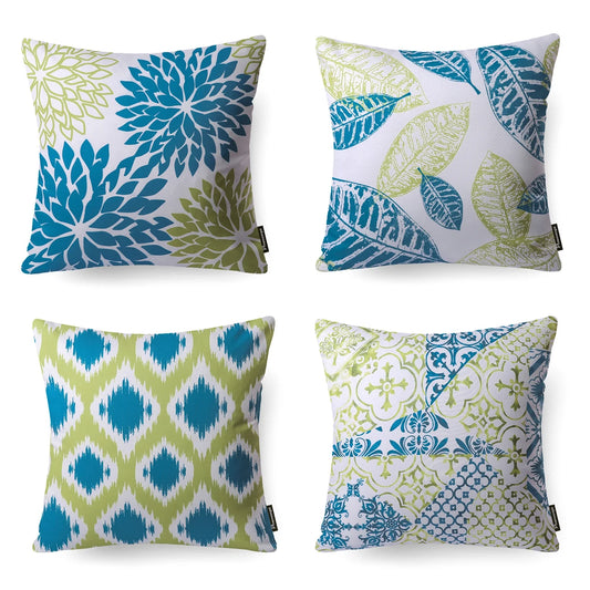 New Living Series Double-Sided Design Decorative Throw Pillow Cover, 18" X 18", Blue/Green, 4 Pack