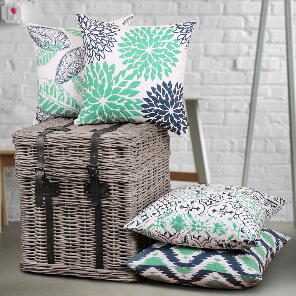 New Living Series Double-Sided Design Decorative Throw Pillow Cover, 18" X 18", Cyan/Blue, 4 Pack