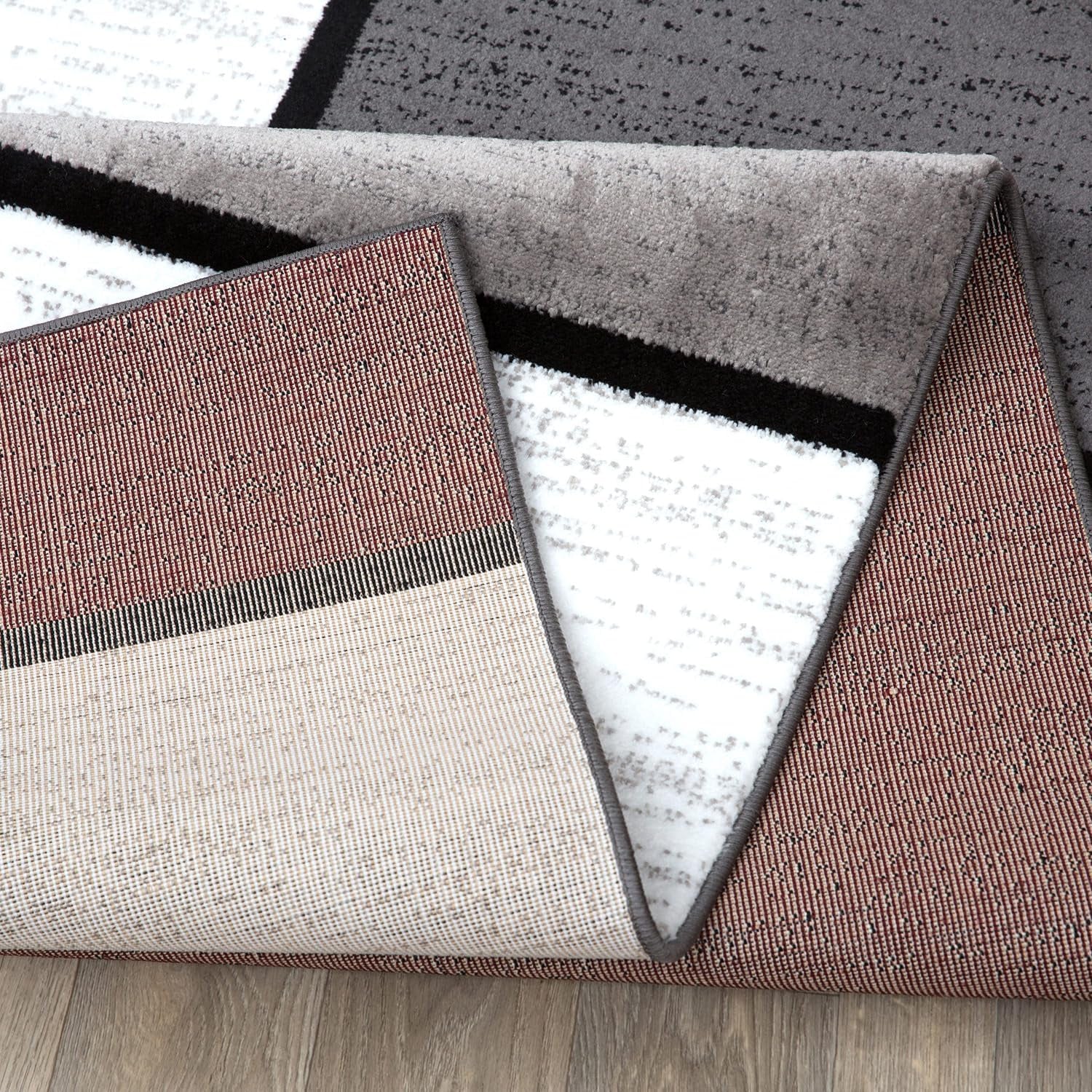 Modern Geometric Boxes Red Area Rug, Carpet with Jute Backing for Hallway, Entryway, or Laundry Room, 2' X 7'2"
