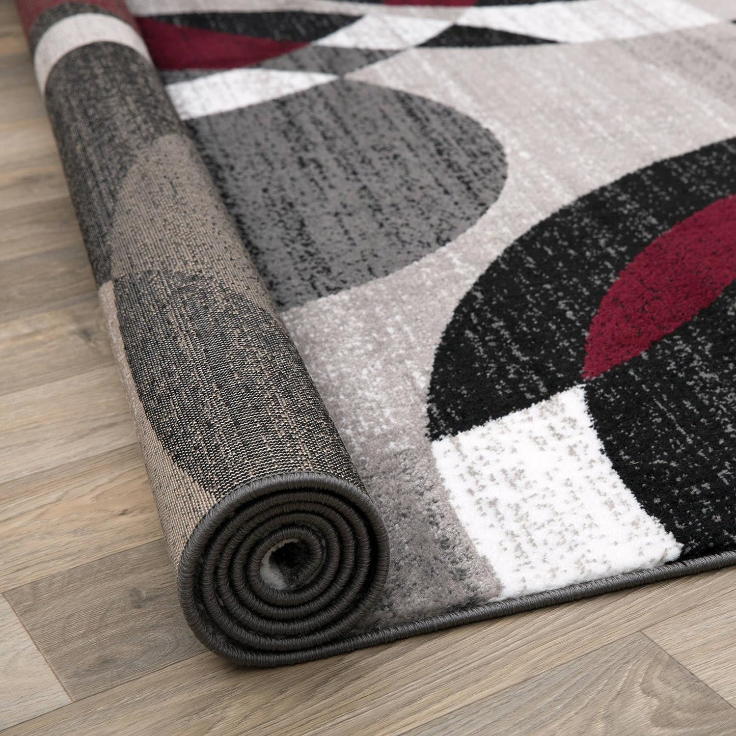 Red Modern Geometric Indoor Area Rug, Overlapping Circle Pattern, Fade Resistant, Non-Shedding, for Living Room, Bedroom and Home Office, 5'3" X 7'3"