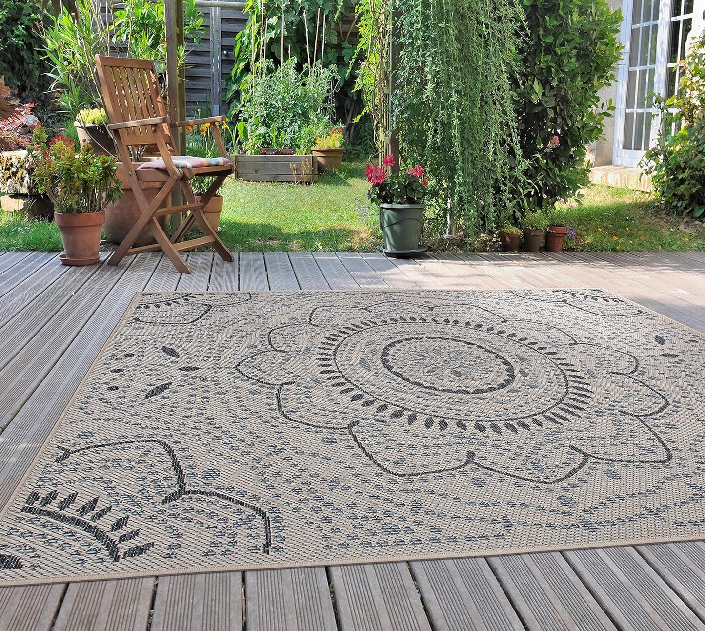 Medallion Easy Cleaning for Patio/ Deck Rugs,Balcony Rugs Indoor/Outdoor Area Rug 5' X 7' Cream