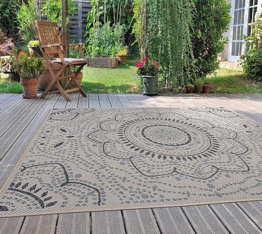 Medallion Easy Cleaning for Patio/ Deck Rugs,Balcony Rugs Indoor/Outdoor Area Rug 5' X 7' Cream