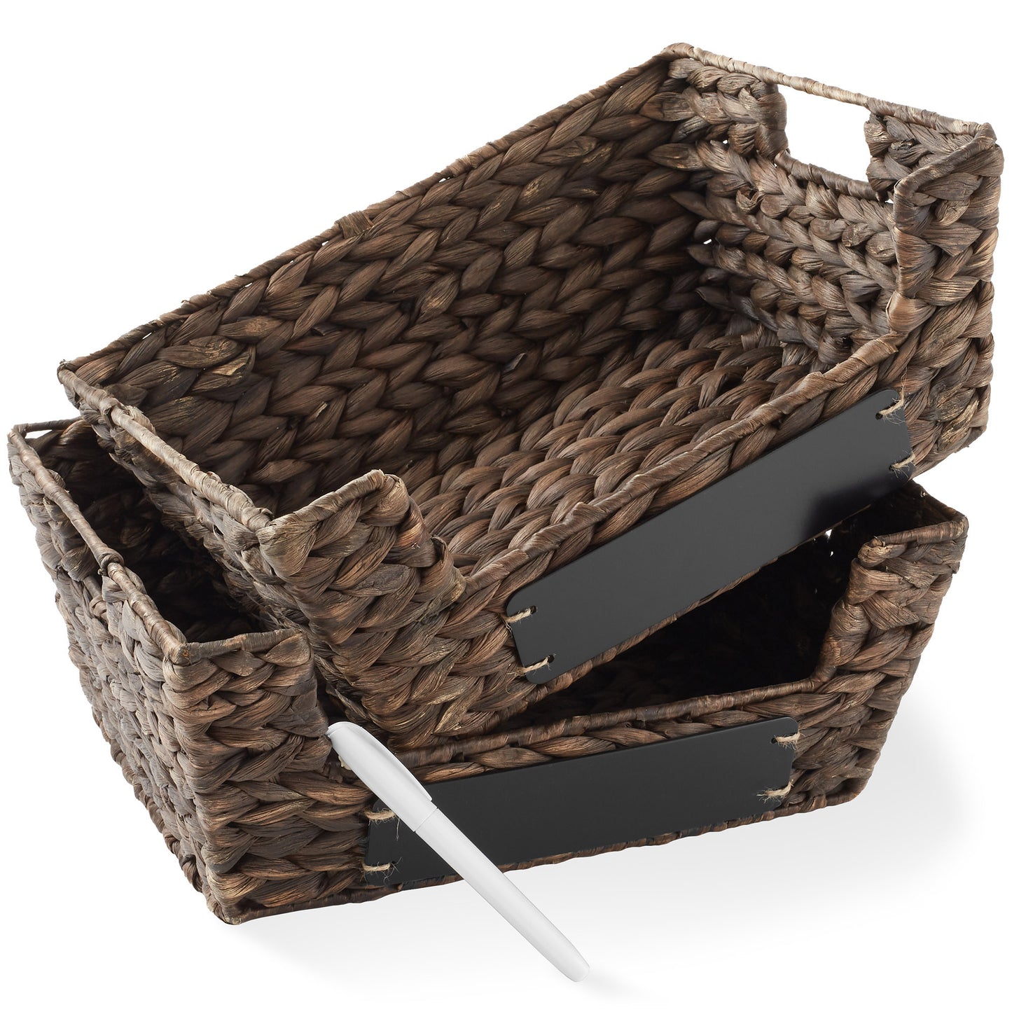 2Pk Wide Pantry Baskets, Wicker Hyacinth Seagrass Kitchen Shelf Storage Bins