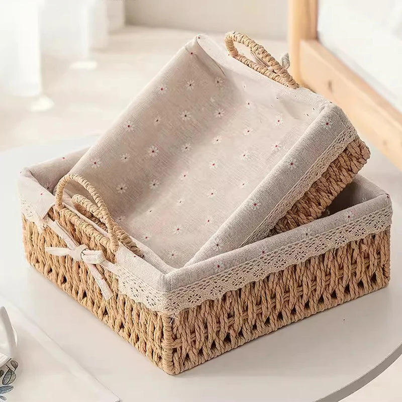 Wicker Baskets Storage Baskets Sundries Organizer with Lid Bathroom Clothes Laundry Basket Household Towel Toys Container Basket