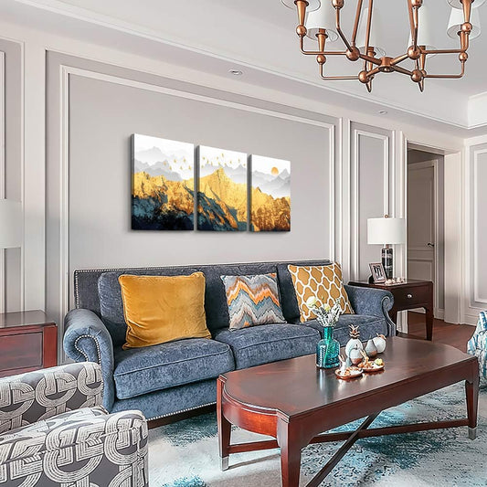 Golden Mountain Abstract Wall Art, 16 X 24 Inches, Modern Abstract Landscape Painting, Framed Canvas Prints, Home Wall Decor for Bedroom, Living Room, Office, Kitchen