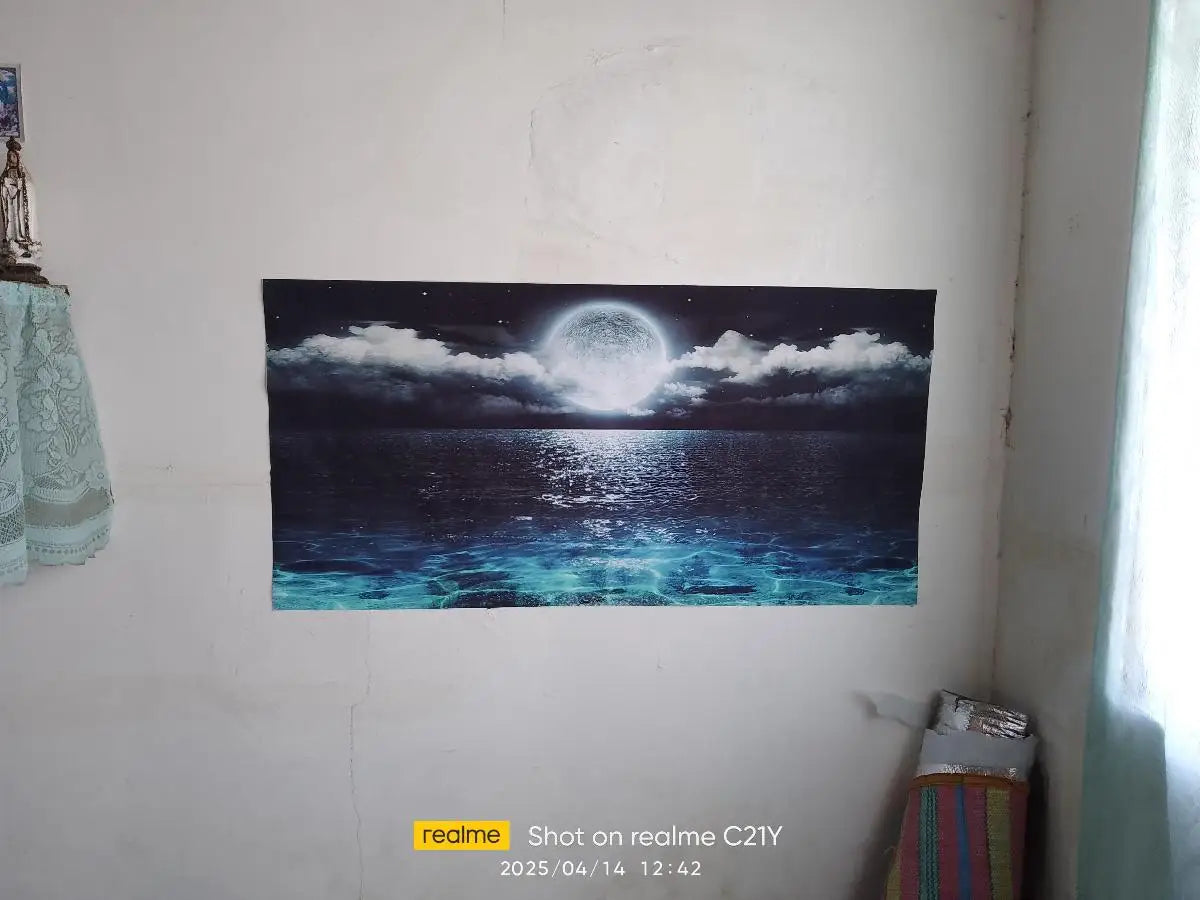 A Frameless Moonlight Ocean Canvas Wall Art, Large Abstract Moonlight Reflection Printing, Modern Home Decoration, Suitable For