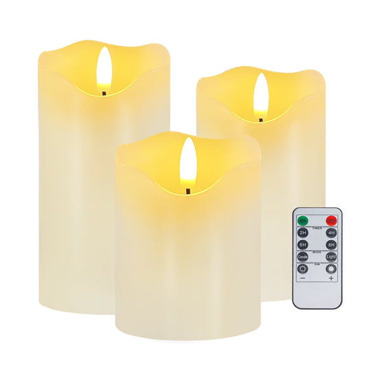 Flameless Candles Lights, Set of 3 White Flickering LED Candles with Remote & Timer, Dimmable LED Pillar Candles Battery Operated, Electric Candles for Halloween Thanksgiving Christmas Decor