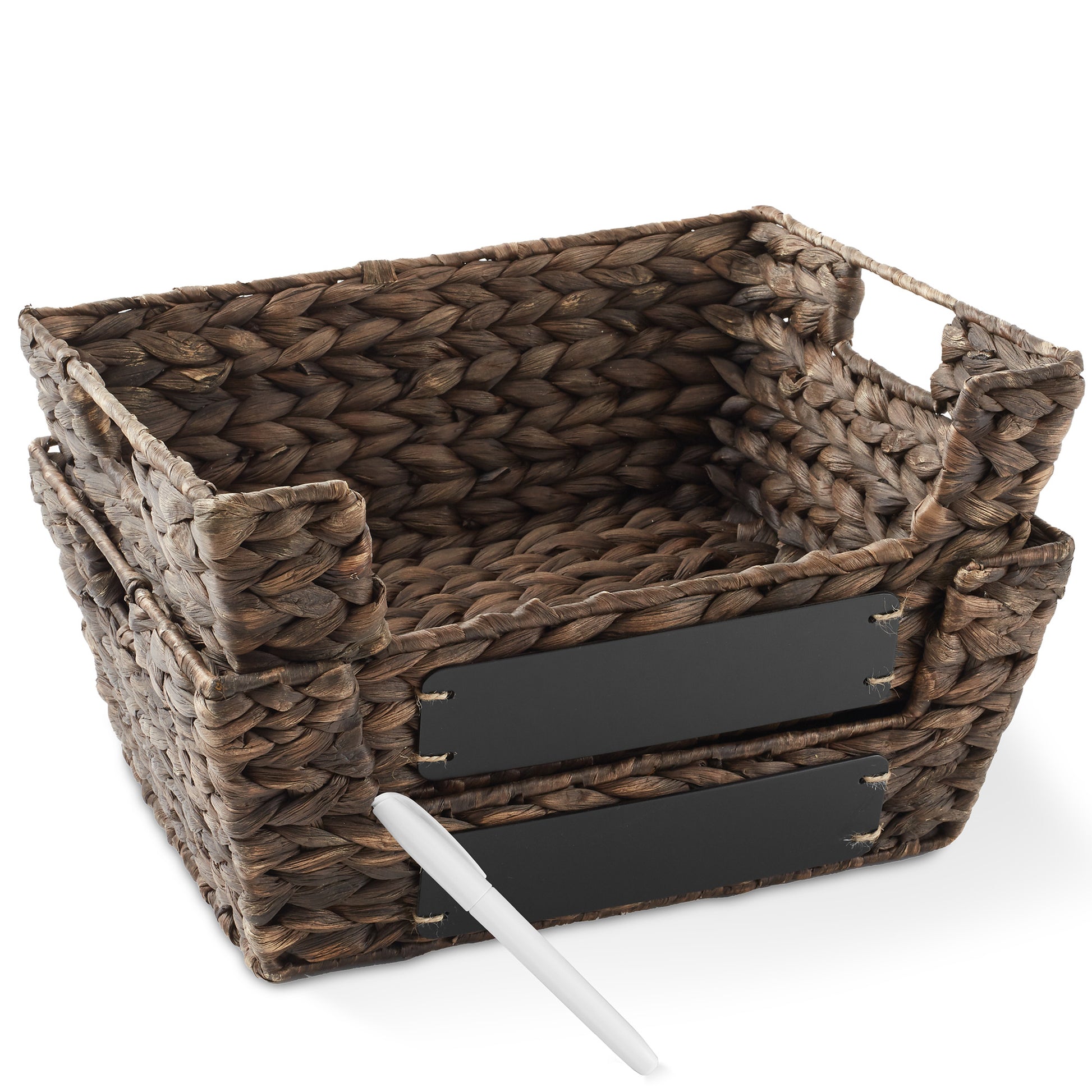 2Pk Wide Pantry Baskets, Wicker Hyacinth Seagrass Kitchen Shelf Storage Bins