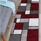 Modern Geometric Boxes Red Area Rug, Carpet with Jute Backing for Hallway, Entryway, or Laundry Room, 2' X 7'2"
