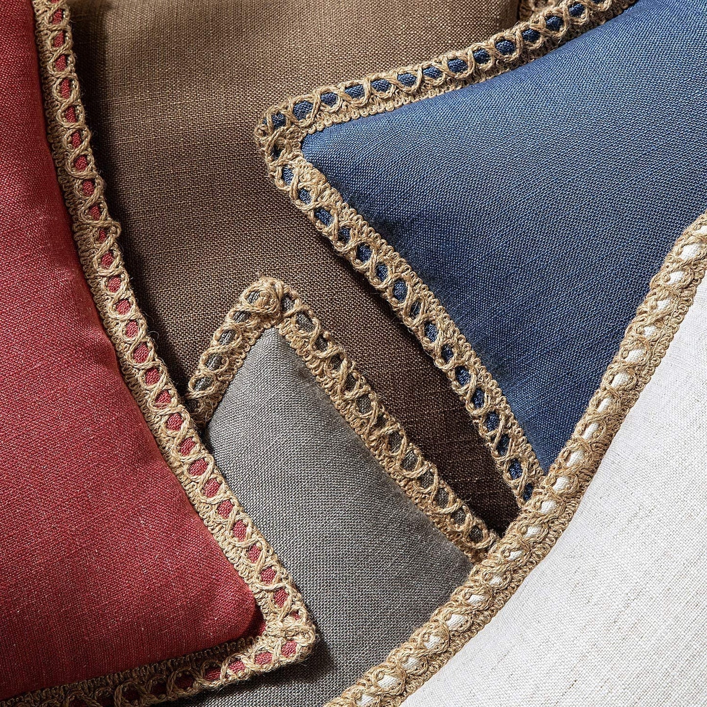 Linen Trimmed Farmhouse Series Decorative Throw Pillow, 20" X 20", Blue, 1 Pack