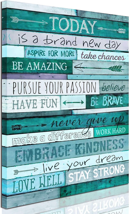 Inspirational Wall-Art - Quotes Office Teal Decor for Bedroom - Word Artwork for Home Walls Size 12X16