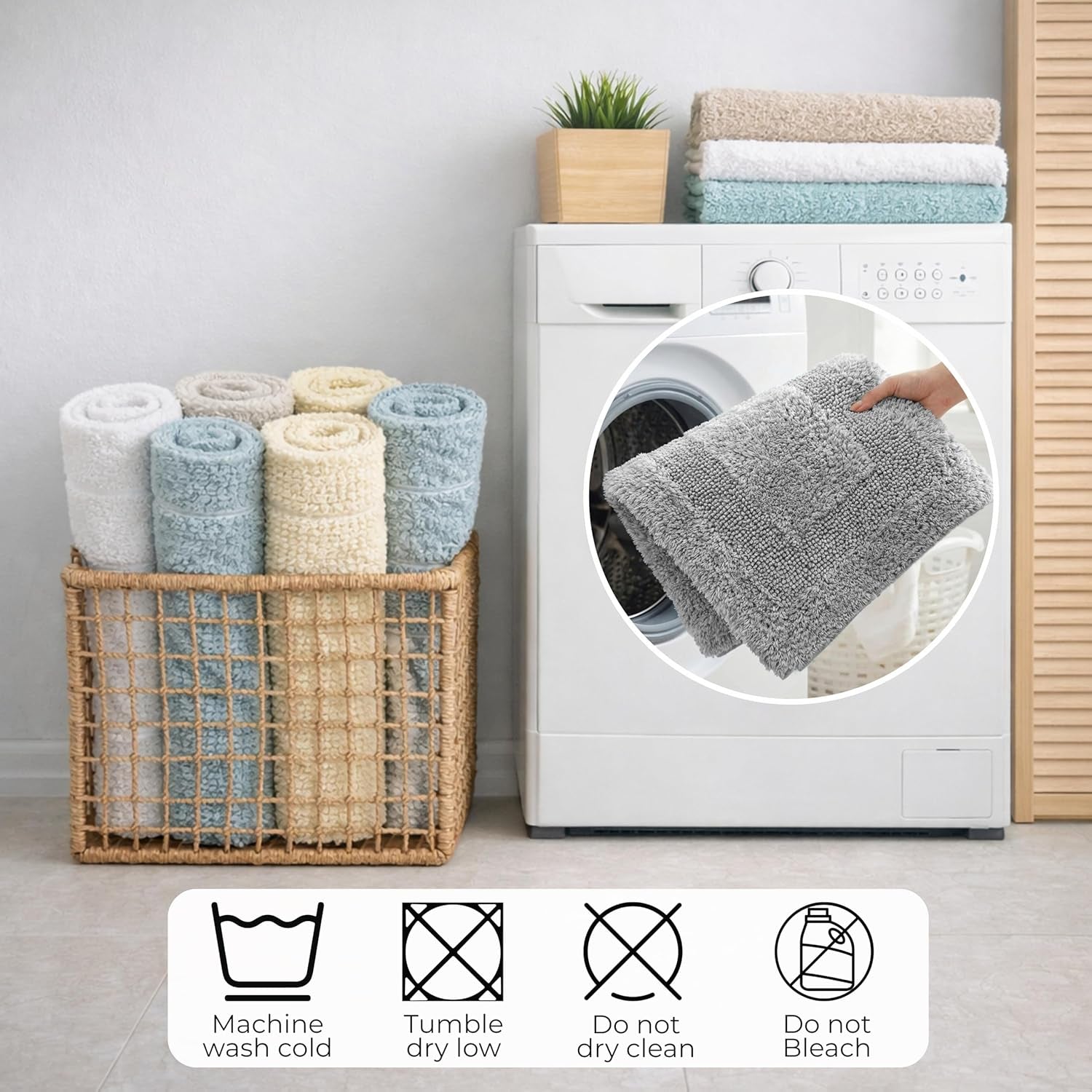 Cotton Reversible Bathmat Rug Set of 2, 21X32/17X24 Inches - Light Grey, Luxury Dual Flip Ultra Soft Washable Bath Rugs Ideal for Hotel Quality, Spa Style, Toilet | Fast Drying Thick Mat for Bathroom