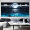 A Frameless Moonlight Ocean Canvas Wall Art, Large Abstract Moonlight Reflection Printing, Modern Home Decoration, Suitable For