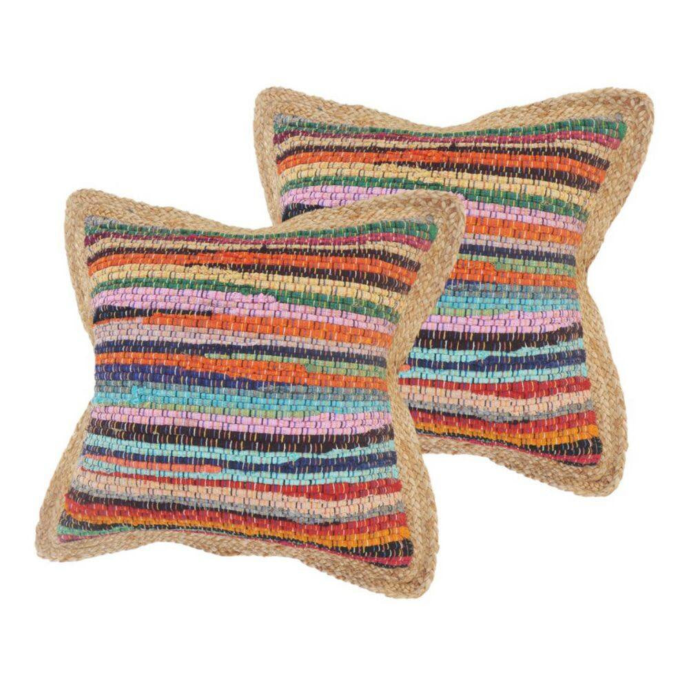 Blue, Natural, Red Striped Polyfill 20.00 In. X 20.00 In. Throw Pillow (Set of 2)