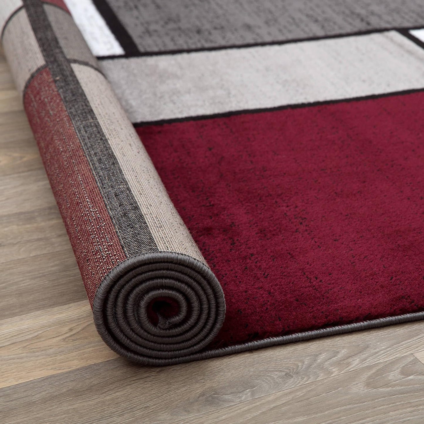 Modern Geometric Boxes Red Area Rug, Carpet with Jute Backing for Hallway, Entryway, or Laundry Room, 2' X 7'2"