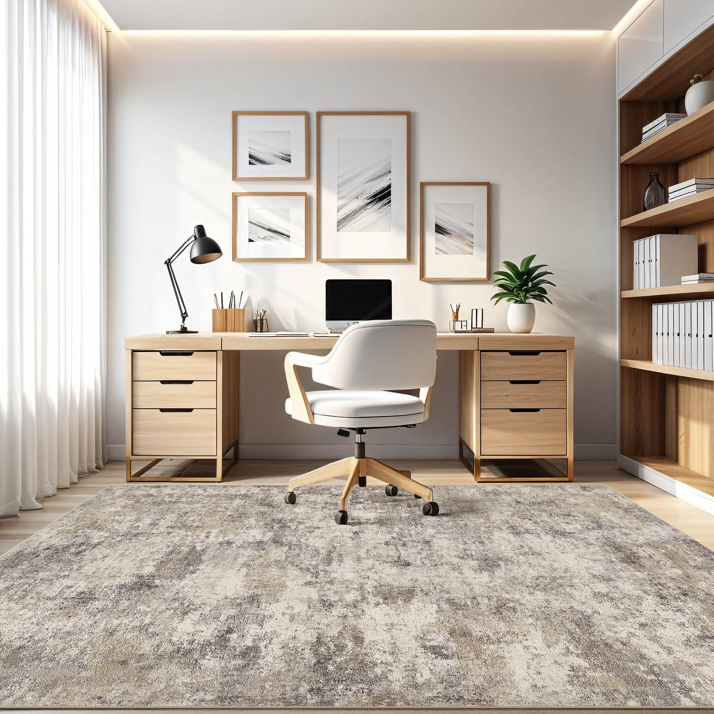 5'X7' Washable Area Rugs for Living Room, Modern Abstract Printed Carpet, Non Slip Indoor Rug for Bedroom Home Decor Carpets, Gold Brown