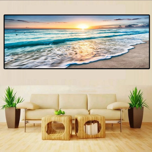19.7*59 Inch Beach Wall Art for Living Room - Ocean Pictures Sunset Canvas Pictures Wall Decor,Blue Sky and Coastal Scenery Seascape Paintings for Bedroom Bathroom Office Home