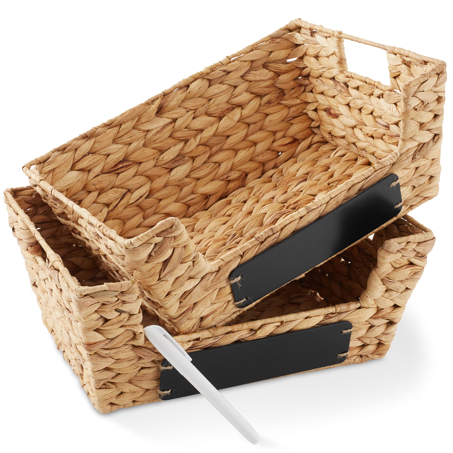 2Pk Wide Pantry Baskets, Wicker Hyacinth Seagrass Kitchen Shelf Storage Bins