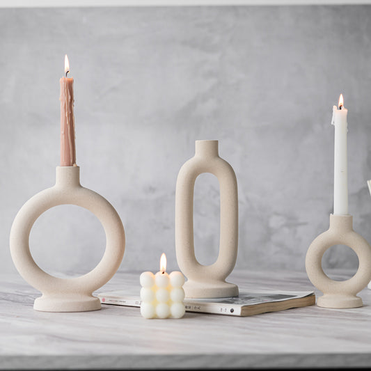 Off-white Unglazed Ceramic Candle Holder Decoration