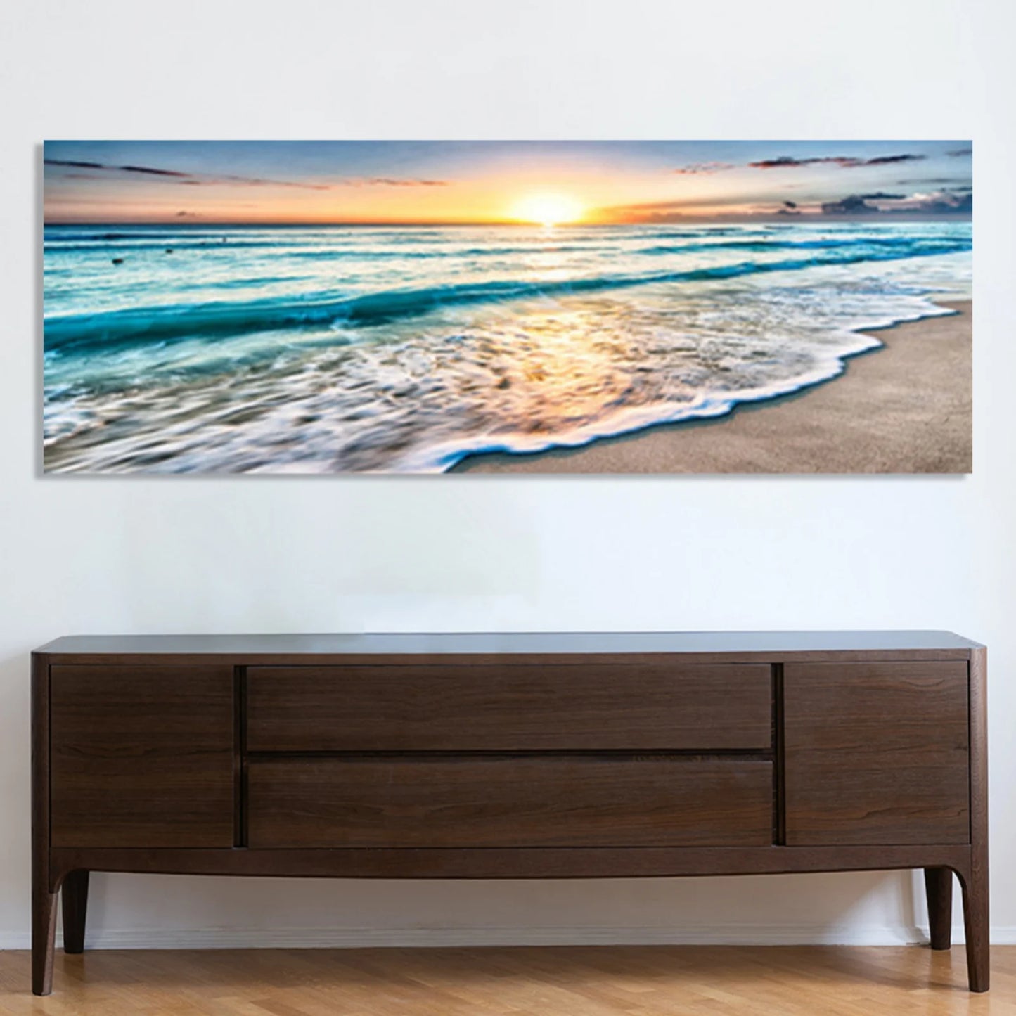 19.7*59 Inch Beach Wall Art for Living Room - Ocean Pictures Sunset Canvas Pictures Wall Decor,Blue Sky and Coastal Scenery Seascape Paintings for Bedroom Bathroom Office Home