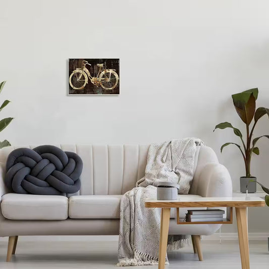 10 In. X 15 In. "Black Tan and Blue Distressed Bicycle Silhouette" by Artist Amanda Wade Wood Wall Art