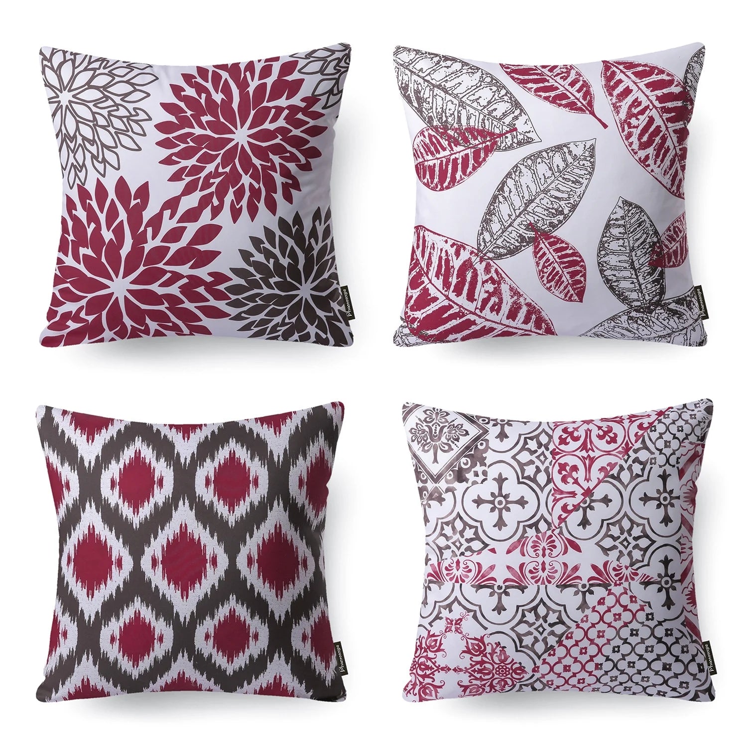 New Living Series Double-Sided Design Decorative Throw Pillow Cover, 18" X 18", Red/Brown, 4 Pack