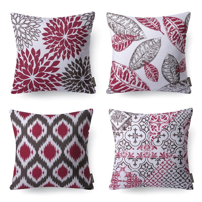 New Living Series Double-Sided Design Decorative Throw Pillow Cover, 18" X 18", Red/Brown, 4 Pack