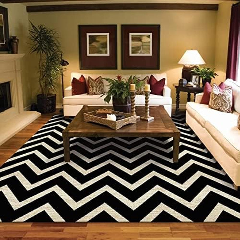 Premium Zig Zag Area Rug Stylish and Durable Living Room Bad Room Rug Pet-Friendly Design Easy-Clean Rug Long-Lasting Rug for Baby Large Black - 8X10