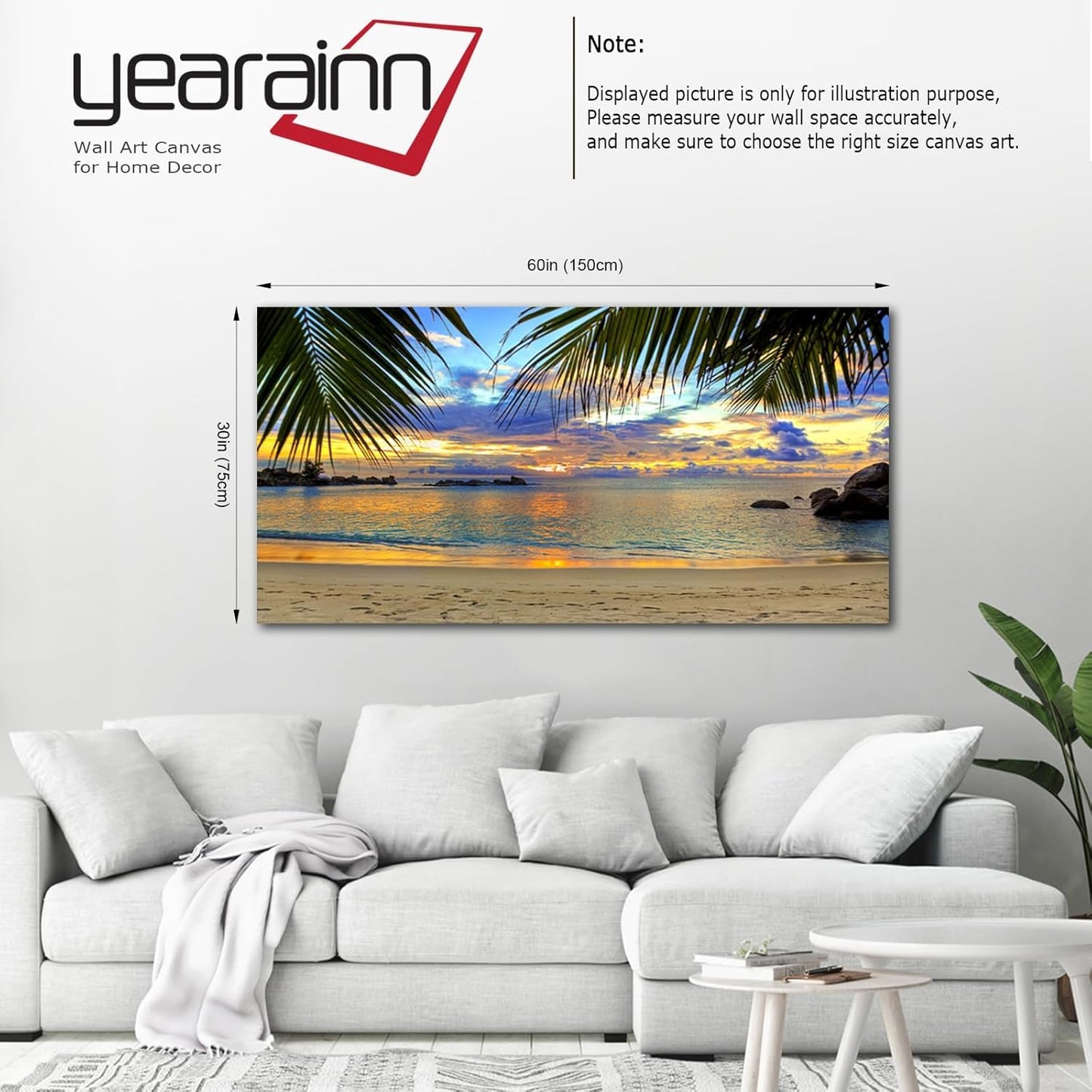 Tropic Beach Sunset Canvas Art - Large Palm Tree Ocean Landscape 29" X 58