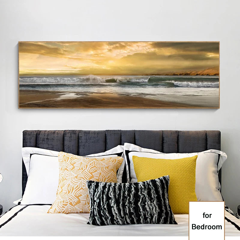 Abstract Seascape Oil Painting Posters and Prints Wall Art Canvas Painting Wave and Beach Picture for Living Room Decor No Frame