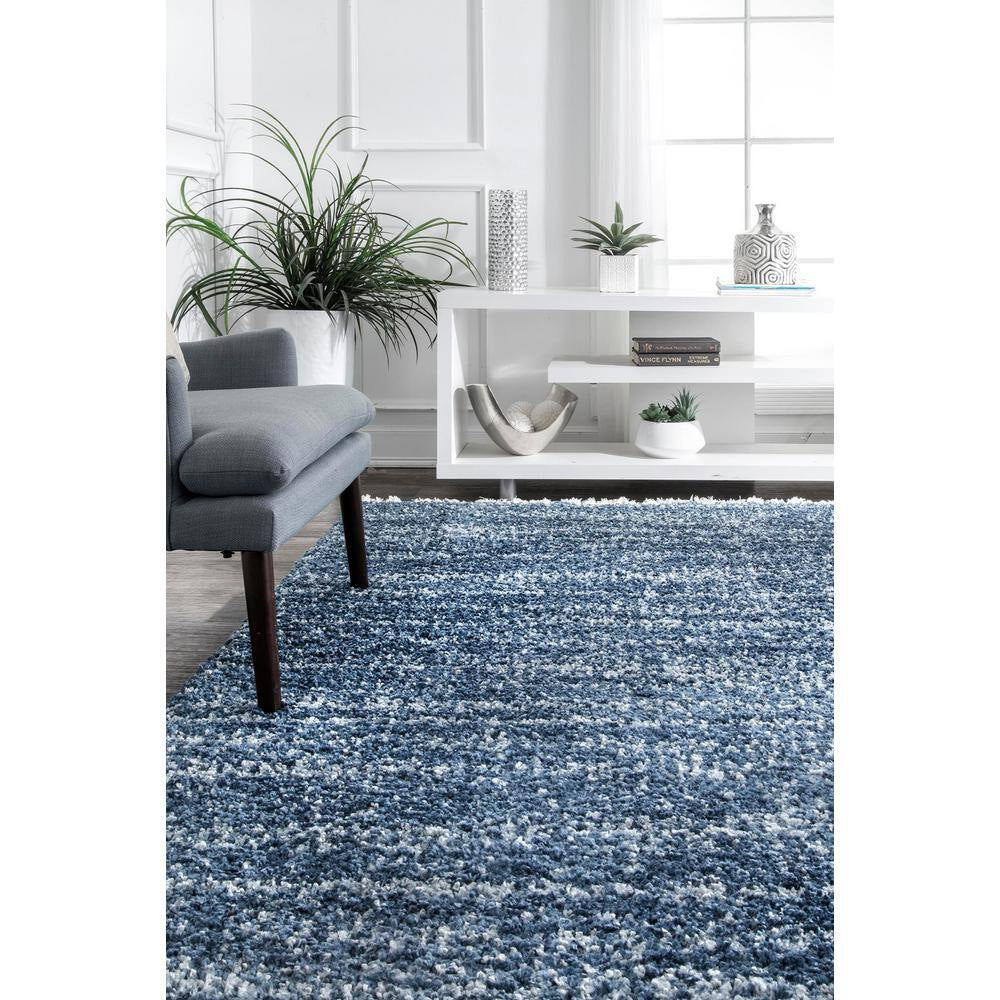 Contemporary Brooke Blue 8 Ft. X 11 Ft. Shag Area Rug