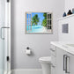 Tropical Palm Beach Wall Art Coastal Ocean Bathroom Pictures Wall Decor 3D Window Canvas Prints Framed Modern Seascape Landscape Painting Artwork for Living Room Hotel Kitchen Offic 16"X12"