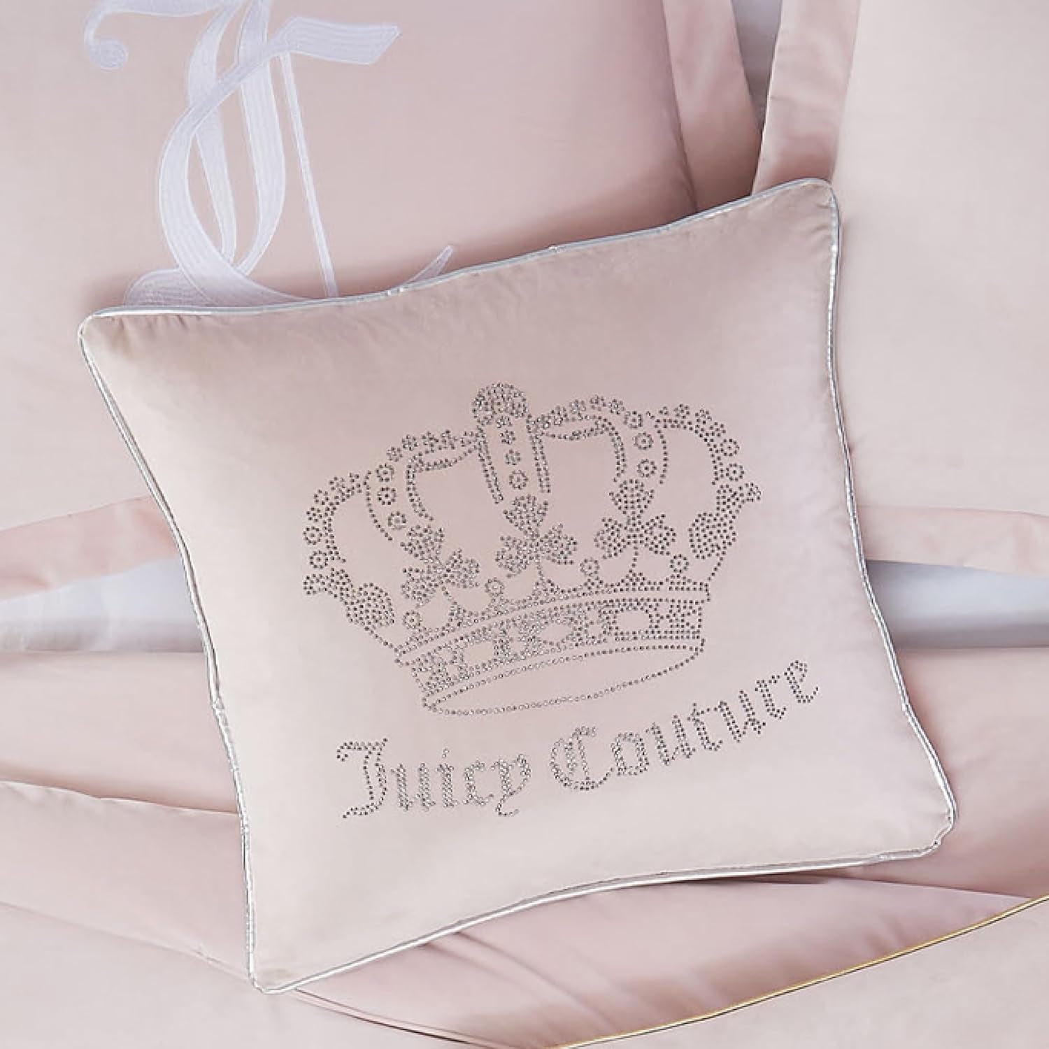- Decorative Accent Pillow, Velvet Rhinestone Crown, Premium Reversible Throw Pillow, Living Room and Bedroom Décor, Measures 20" X 20", Pink Blush