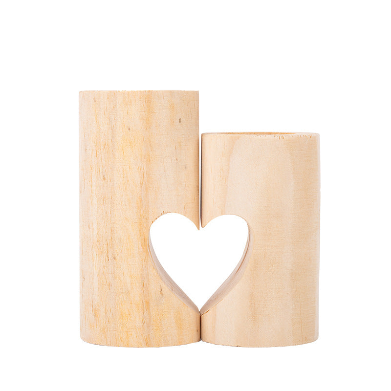 Valentine's Day Creative Heart Wooden Candle Cup