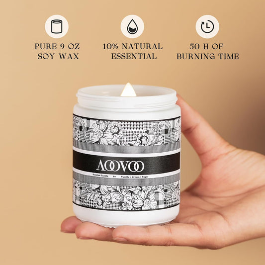 Scented Candles for Men - Vanilla & Cream Candles for Home Scented | Crackling Wood Wick Soy Candle | Strong Fragranced Candle Gift for Women & Men, 9Oz