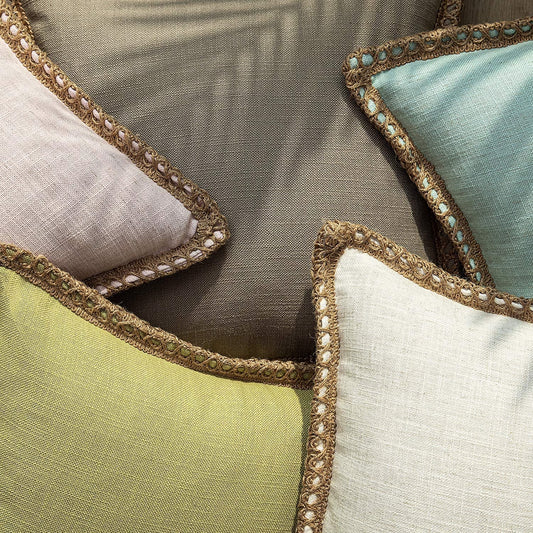 Linen Trimmed Farmhouse Series Decorative Throw Pillow, 20" X 20", Pink, 1 Pack