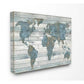 30 In. x 40 In. "Slate Blue and Tan Rustic Weathered World Map" by Artist Jamie Macdowell Canvas Wall Art